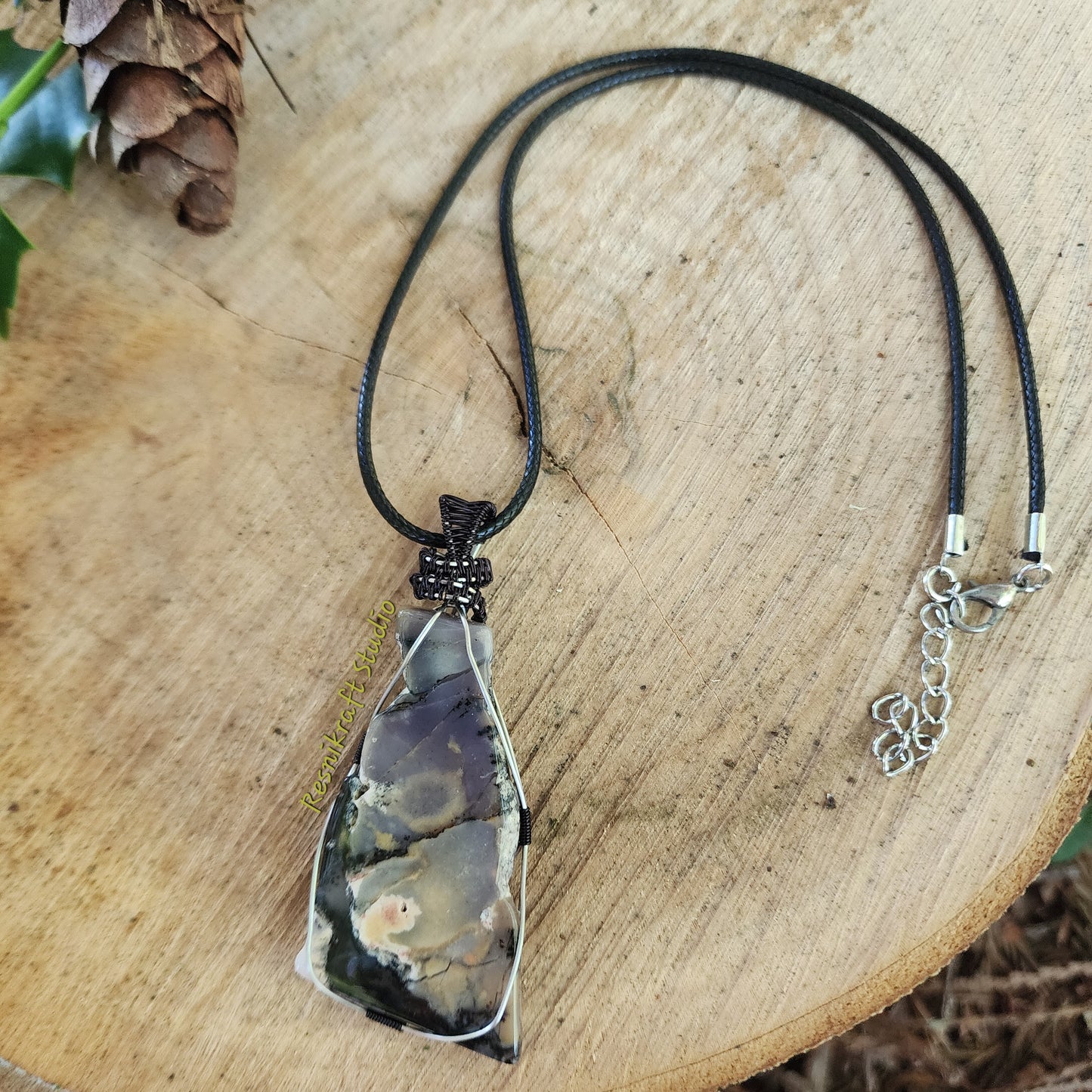 Wire Wrapped Amethyst Sage Chalcedony 1