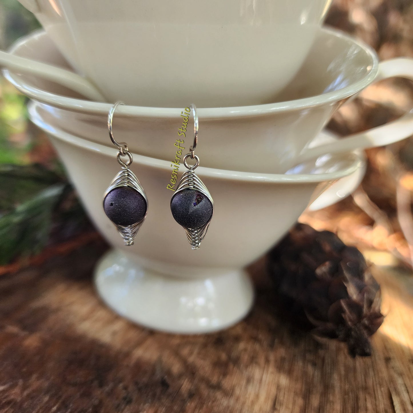 Herringboned Stone Earrings