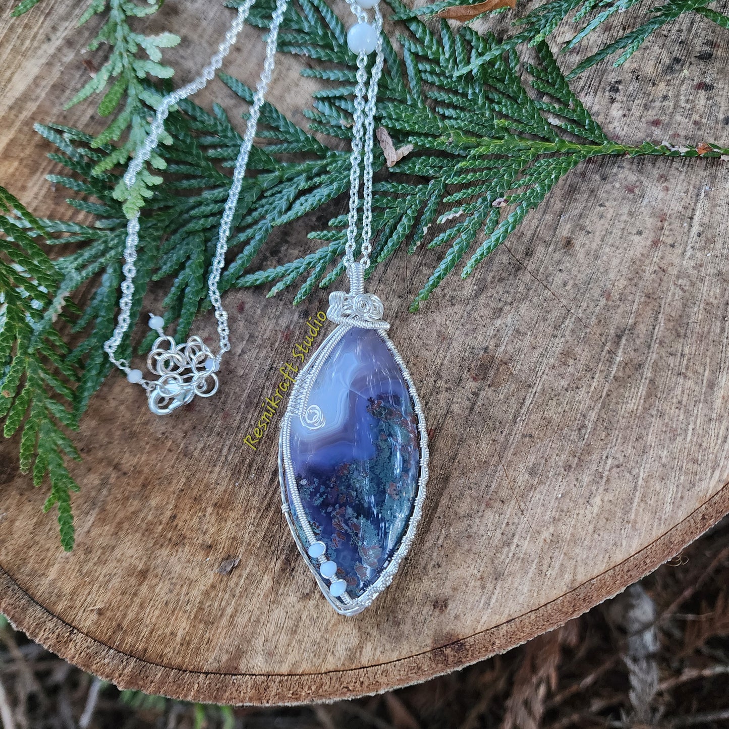 Wire Wrapped Purple Moss Agate