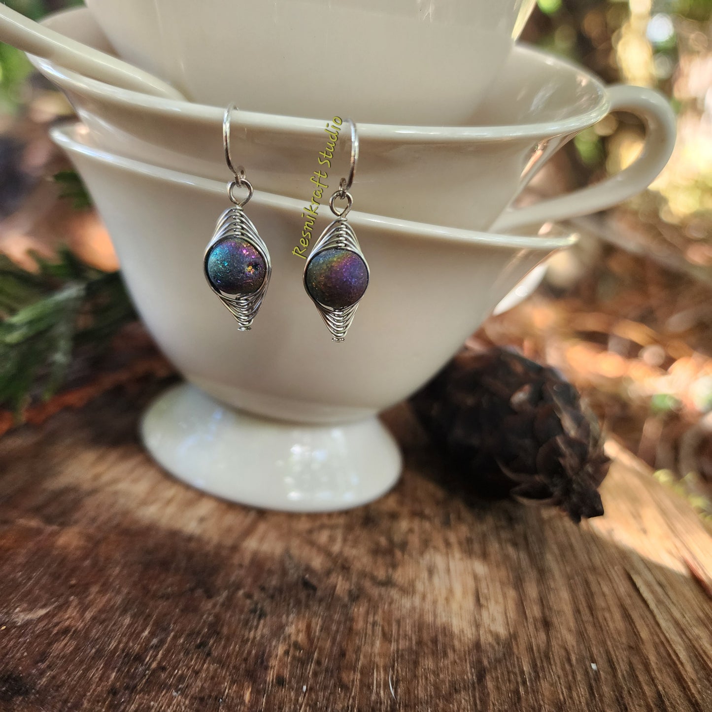 Herringboned Stone Earrings